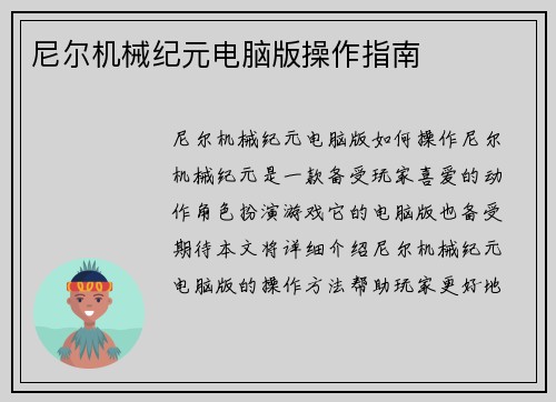 尼尔机械纪元电脑版操作指南